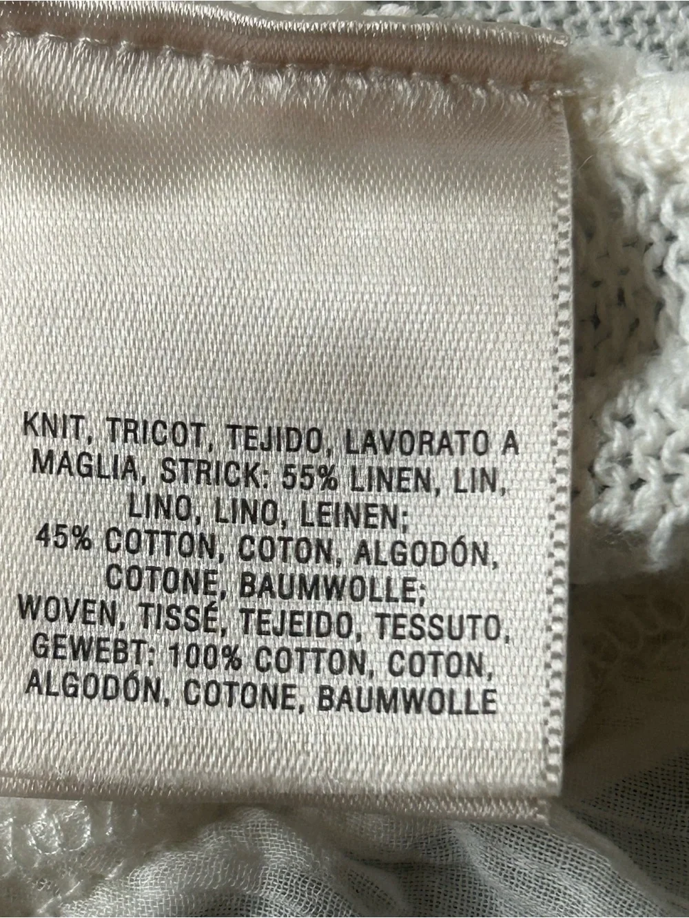 Knitted & Knotted Anthropologie Linen Cotton Open Front Cardigan Ivory Boho XL